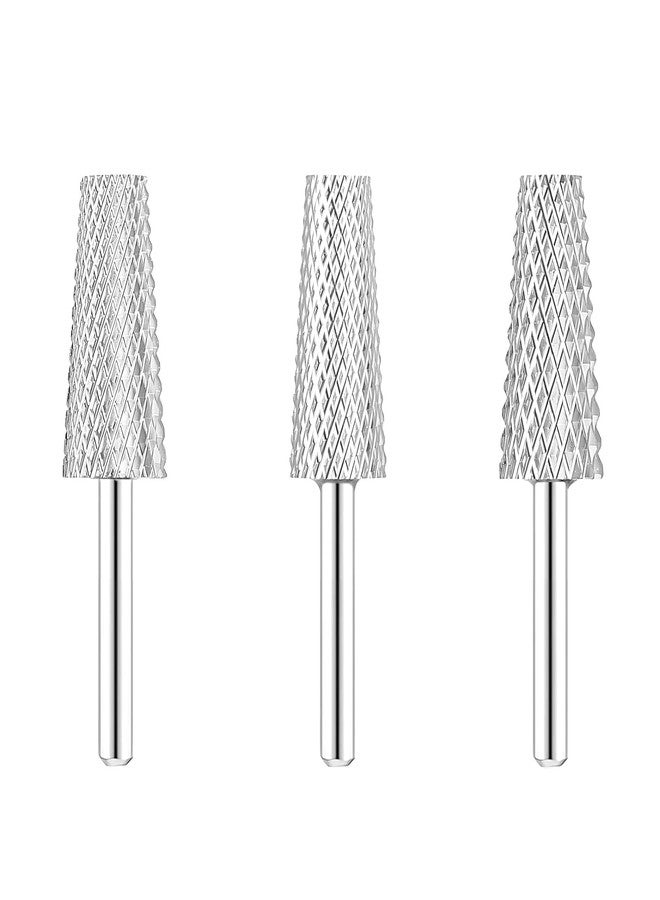 Suny Smiling 3 Pieces Brocas Para Drill Nails,3 Sizes Tapered Barrel Carbide Nail Drill Bit,Acrylic Nail File Drill Bits for Manicure Pedicure,Polishing, Removing Gel Cuticle Dead Skin(XF, F, M,Silver) - Image 1